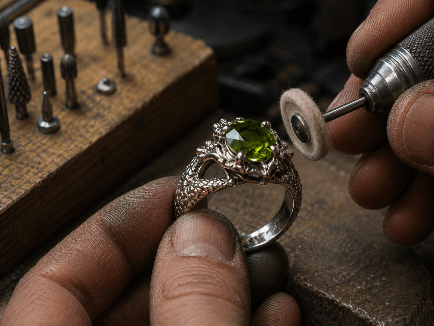 Hand finishing and polishing of a sterling silver ring