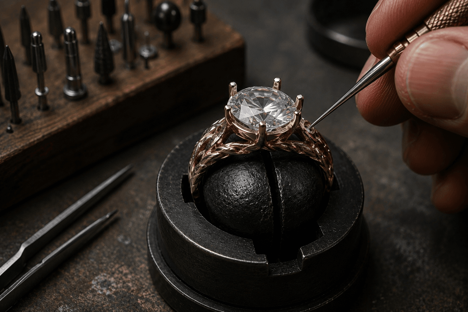 Natural gemstone setting in a fantasy ring